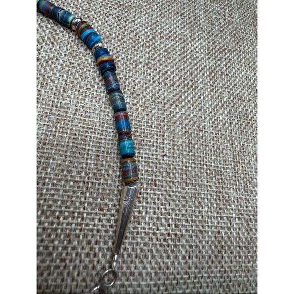 Sterling Silver Santo Domingo Pueblo Mosaic Heishi Necklace – Multicolor Artisan - Picture 6 of 11